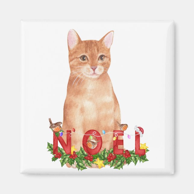 Imã Gato Tabby de Natal Aquarela  (Frente)