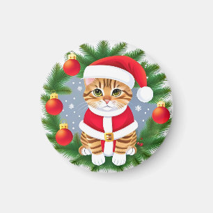 Imã Gato Tabby Fofo com Fantasia de Papai Noel