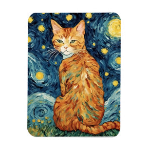Ímã Gato Tabby Gengibre na Noite Estrelada