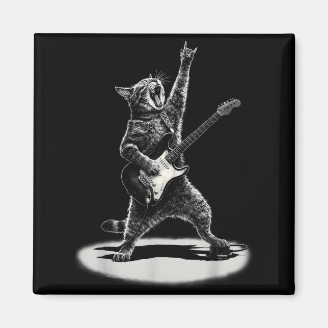 Imã Gato Tocando Guitarra Astro do Rock Rock and Roll  (Frente)