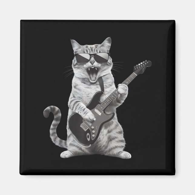 Imã Gato Tocando Guitarra Rock Star Rock And Roll Home (Frente)