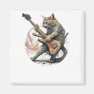 Imã Gato Tocando Violão Rock Cat Metal Mus