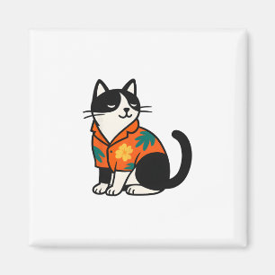 Imã Gato Tropical Divertido Design de Férias Havaiano