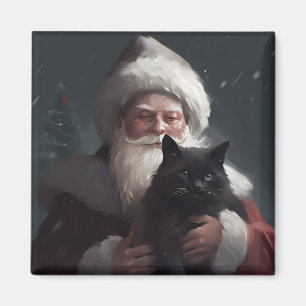 Imã Gato Tuxedo com Papai Noel Natal Festivo