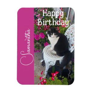 Ímã Gato Tuxedo Gatos e Flores Nome das Meninas Aniver