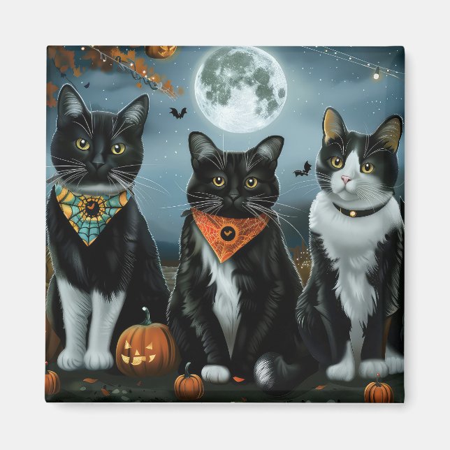 Imã Gato Tuxedo Halloween Assustador (Frente)