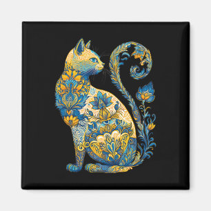 Imã Gato Ucraniano Floral Vintage Bandeira da Ucrânia