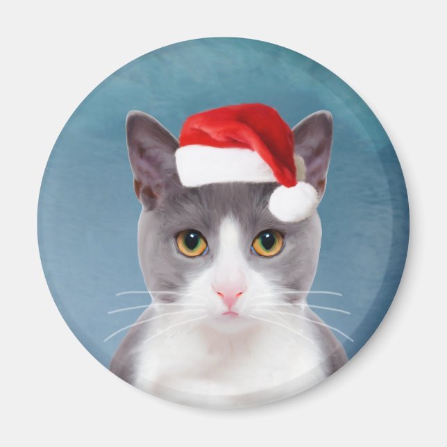 Imã Gato vestindo o Retrato de Natal do Papai Noel (Frente)