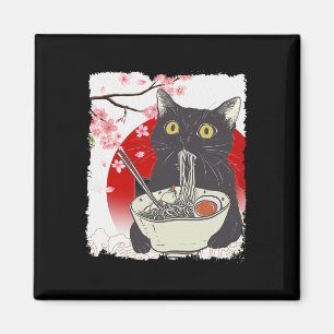 Imã Gato Vintage Comendo Ramen Engraçado Noodle Gato J