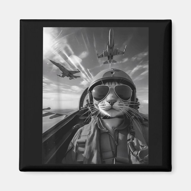 Imã Gato Voador Selfie Piloto de Caça Engraçado Meme J (Frente)
