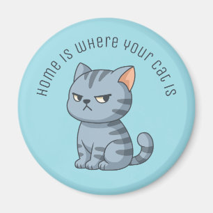 Imã Gato Xadrez Cinza Mal-Humorado Texto Personalizado