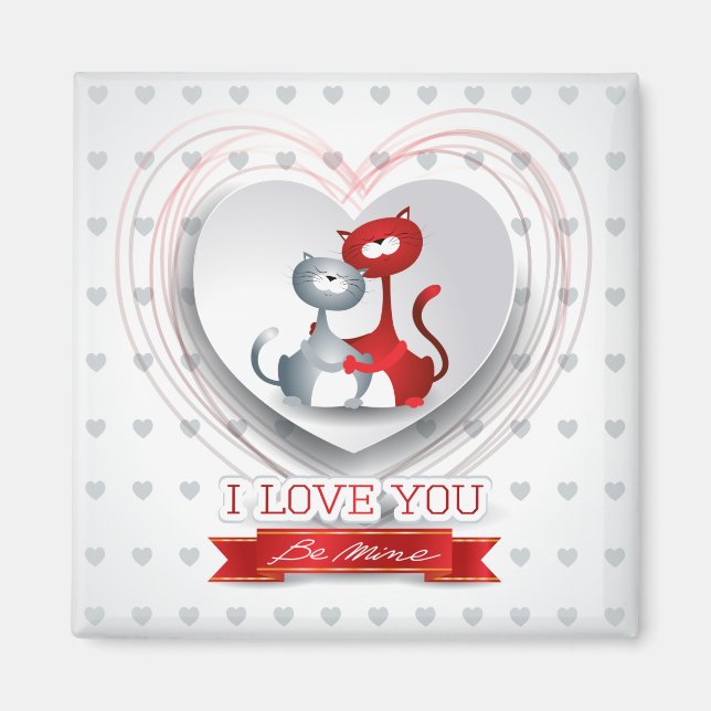 Imã Gatos Apaixonados com Coração (Frente)