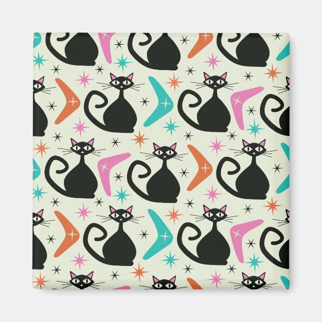 Imã Gatos Atômicos Pretos de meio século com Bomerangu (Frente)