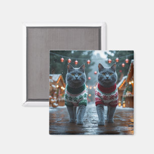 Imã Gatos Azul Russo Natal Neve Férias