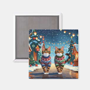 Imã Gatos Bengala Natal Neve Feriado