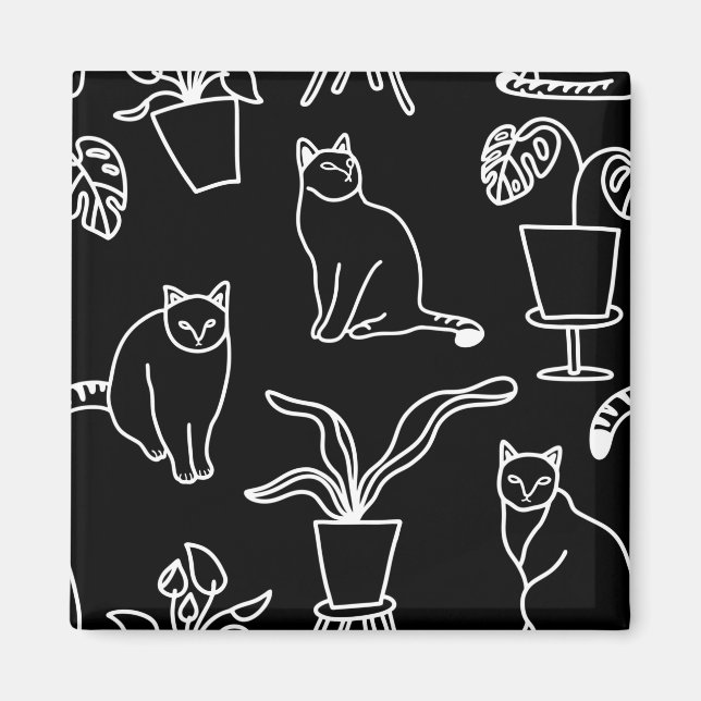 Imã Gatos brancos em preto (Frente)