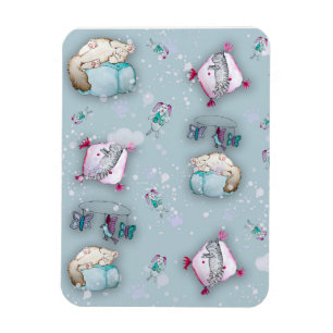 Ímã Gatos-cama e seus gatinhos-dormindo, de padrão aqu