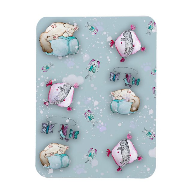 Ímã Gatos-cama e seus gatinhos-dormindo, de padrão aqu (Vertical)