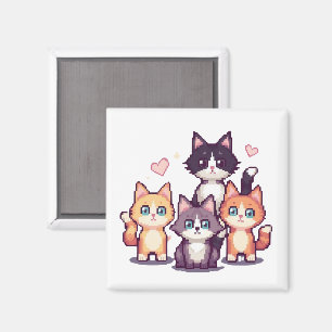 Imã Gatos Coloridos Pixelados Brancos