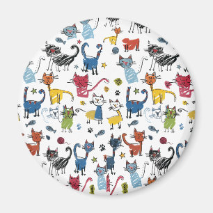 Imã Gatos Coloridos Vibrantes Kit Mão Desenhado
