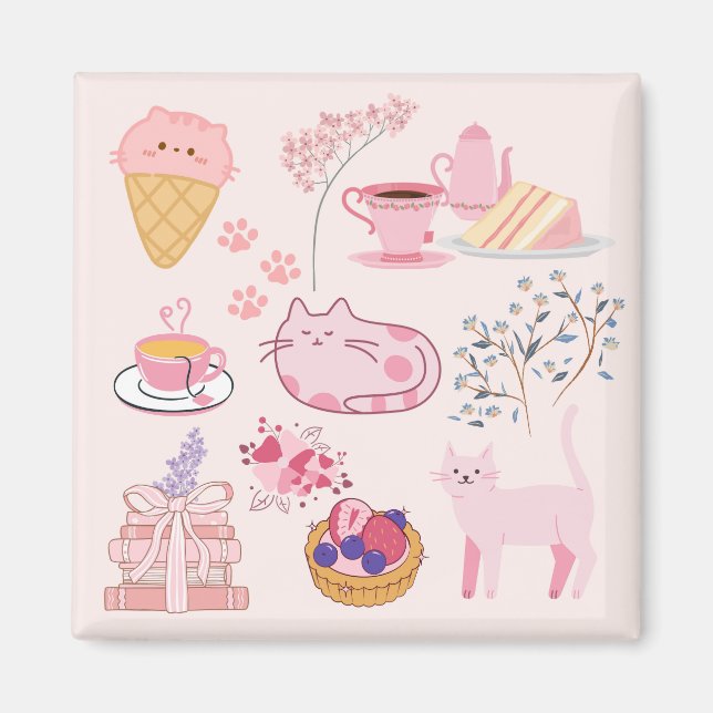 Imã Gatos Cor-de-Rosa (Frente)