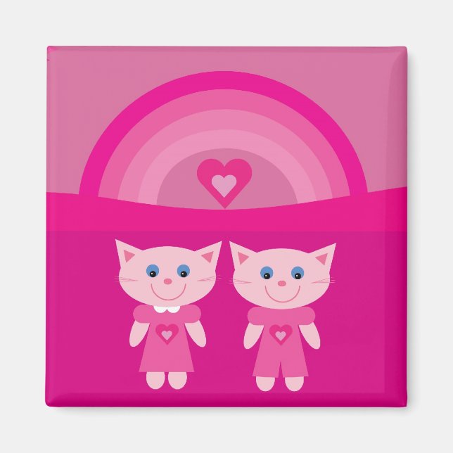 Imã Gatos de amor rosa e magnetos (Frente)