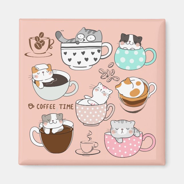 Imã Gatos de Café Engraçados (Frente)