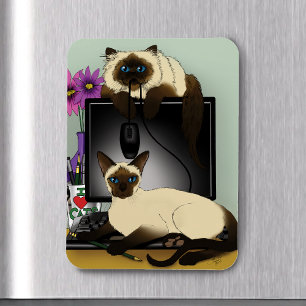 Ímã Gatos de escritório de computador siameses travess