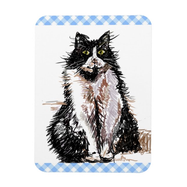 Ímã Gatos de Gato Tuxedo Desenho Preto e Branco (Vertical)