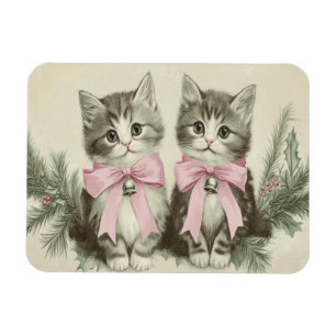 Ímã Gatos de Natal Vintage Com Laços Rosa Flexíveis