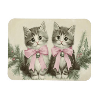 Ímã Gatos de Natal Vintage Com Laços Rosa Flexíveis