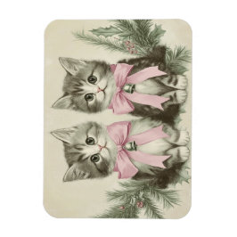 Ímã Gatos de Natal Vintage Com Laços Rosa Flexíveis