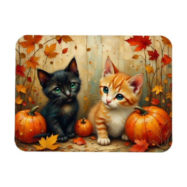 Ímã Gatos de Outono Abóboras e Folhagem (Horizontal)