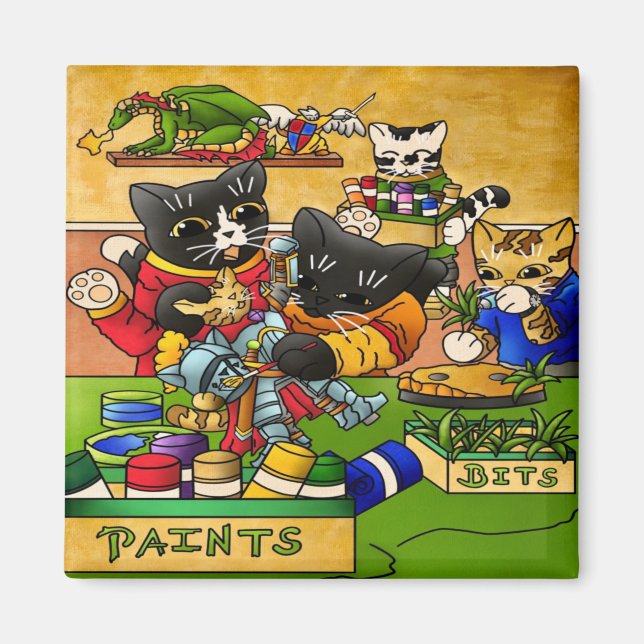 Imã Gatos de pintura de modelos de gatos de cavaleiro  (Frente)