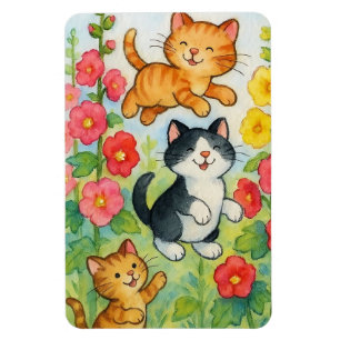 Ímã Gatos-do-campo espumantes em jardim de flores