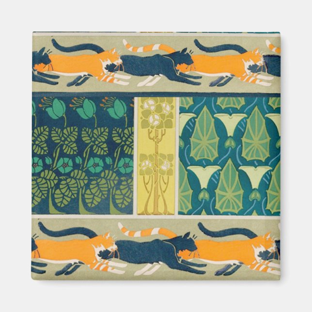 Imã Gatos e Flores Art Nouveau (Frente)