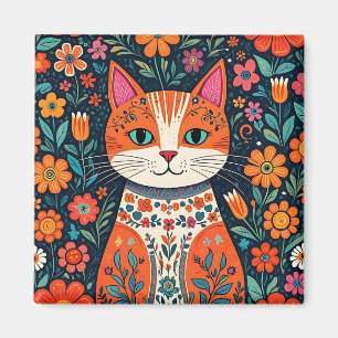Imã Gatos e Flores de Arte Folical Whimsical