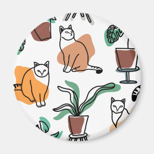 Imã Gatos e flores para desenho de linhagens