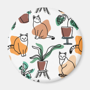 Imã Gatos e flores para desenho de linhagens