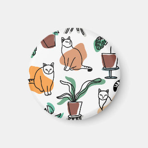 Imã Gatos e flores para desenho de linhagens
