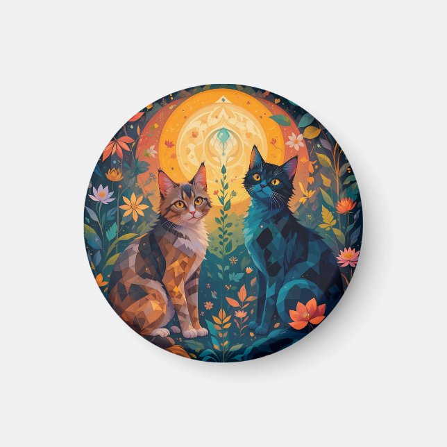 Imã Gatos em Cena da Natureza com Elementos Geométrico (Frente)