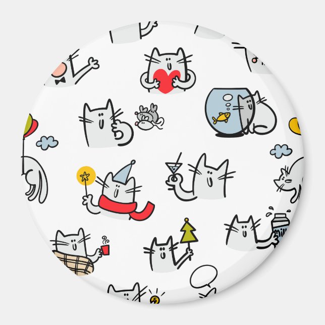 Imã Gatos engraçados, leite e magia. (Frente)
