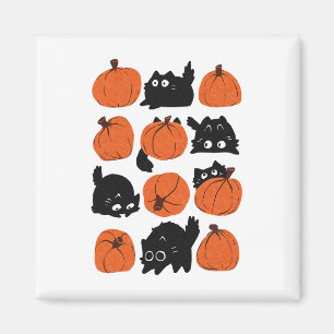 Imã Gatos Engraçados Retro Groovy Pumpkin Halloween Th