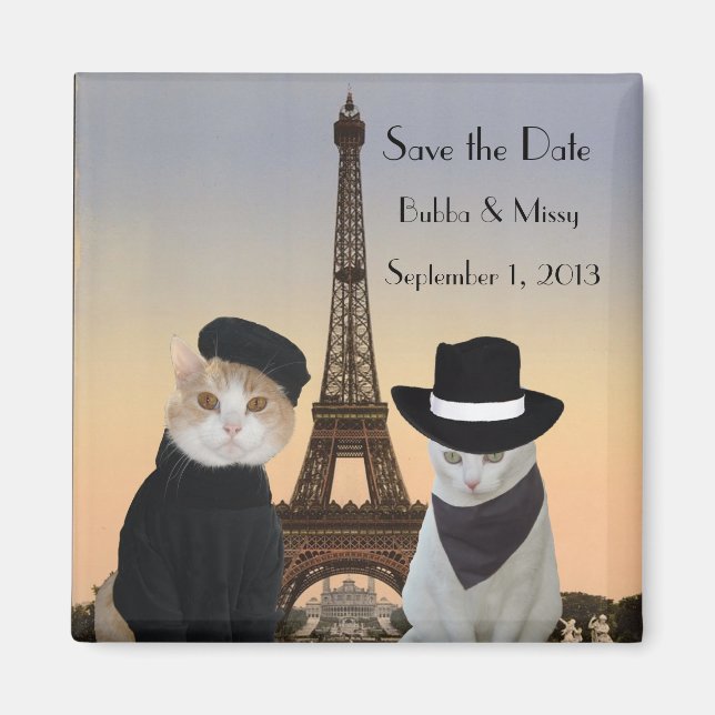 Imã Gatos Engraçados Salvem a Data Casamento Paris (Frente)