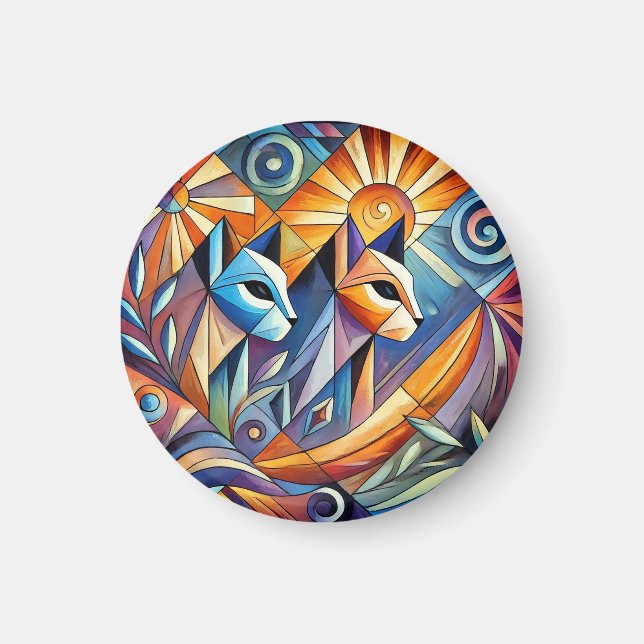 Imã Gatos Geométricos Abstratos com Cores Vibrantes (Frente)