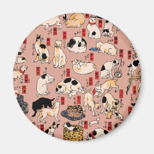 Imã Gatos Japoneses Xilogravura ukiyo-e Vintage Kitty