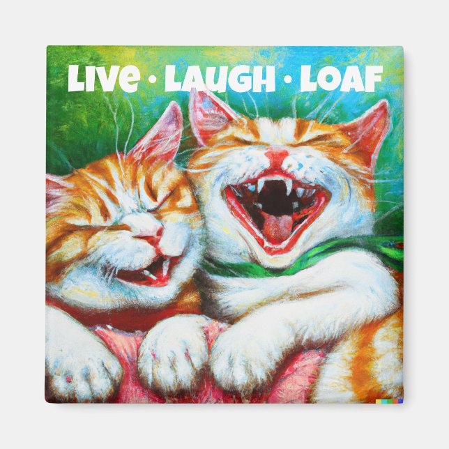 Imã Gatos | Live Laugh Loaf Funny 2 polegadas Quadrado (Frente)