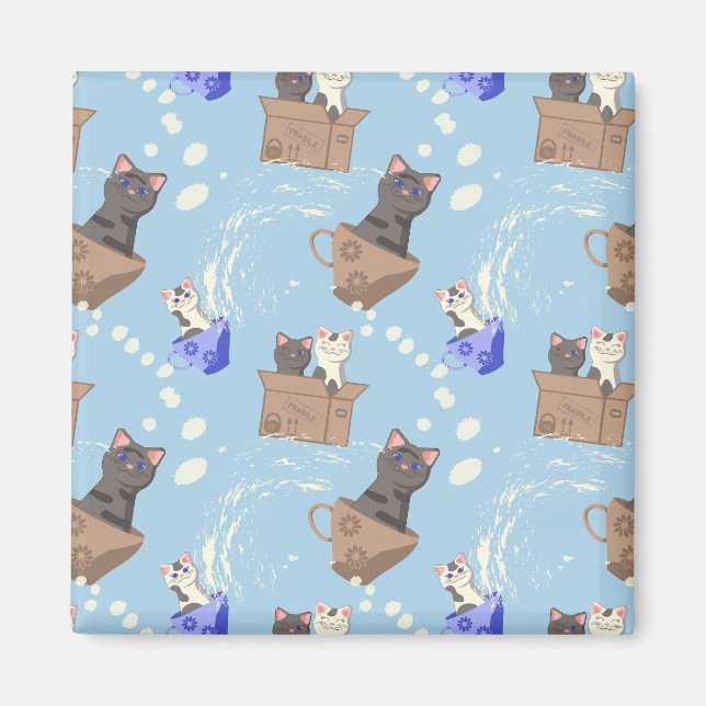 Imã Gatos na caixa e leite cai em azul (Frente)