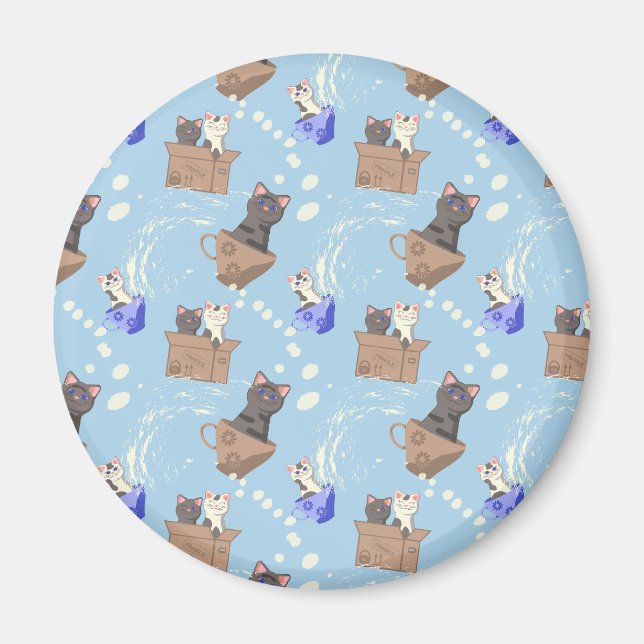 Imã Gatos na caixa e leite cai em azul (Frente)