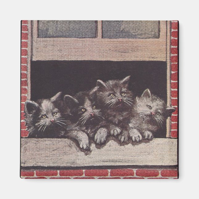 Imã Gatos na janela Vintage (Frente)